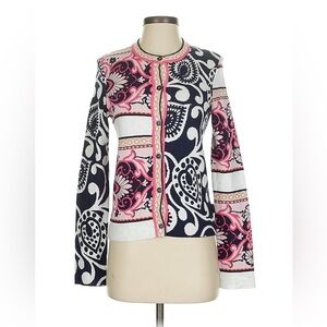 Kenzo Jeans Patchwork Knit Cardigan Womens Medium Floral Jacquard Y2K Maximalist